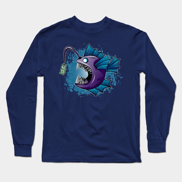 Grunge Anglerfish Dollar Fishing Long Sleeve T-Shirt by PawkyBear